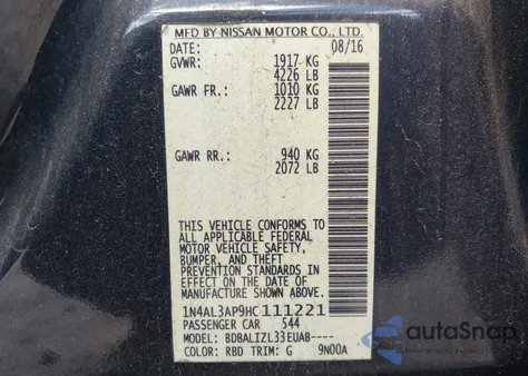 2017 Nissan Altima 2.5 Sv z USA, uszkodzony, nr VIN 1N4AL3AP9HC111221